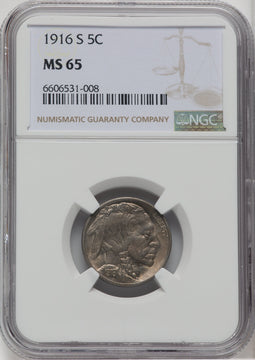 1916-S 5C Buffalo Nickel NGC MS65