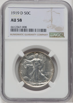 1919-D 50C Walking Liberty Half Dollar NGC AU58