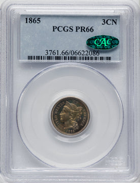1865 3CN CAC Proof Three Cent Nickel PCGS PR66