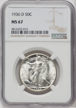 1936-D 50C Walking Liberty Half Dollar NGC MS67