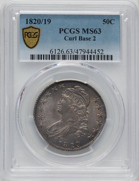 1820/19 50C Curl Base 2 Bust Half Dollar PCGS MS63