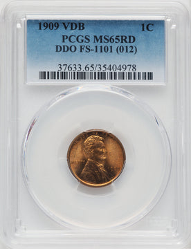 1909 VDB 1C FS-1101 RD Lincoln Cent PCGS MS65