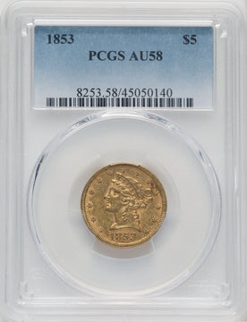 1853 $5 Liberty Half Eagle PCGS AU58