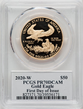 2020-W $50 One-Ounce Gold Eagle First Day of Issue Moy Signature PCGS PR70