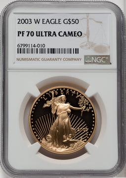 2003-W $50 One-Ounce Gold Eagle Brown Label NGC PF70