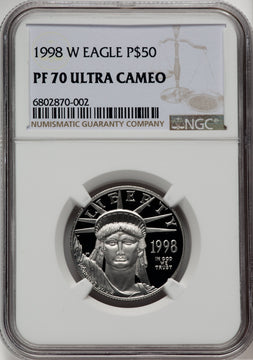 1998-W $50 Half-Ounce Platinum Eagle Brown Label NGC PF70