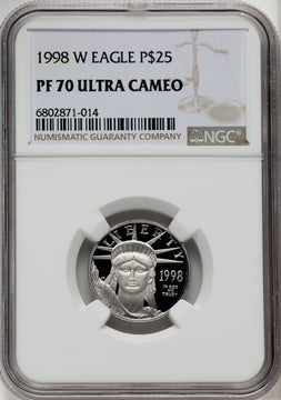 1998-W $25 Quarter-Ounce Platinum Eagle Statue of Liberty Brown Label NGC PF70