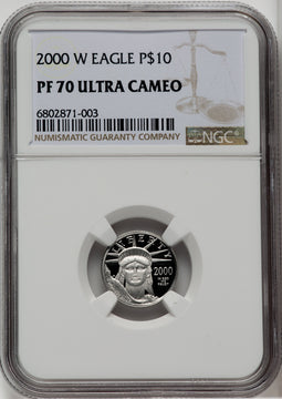 2000-w $10 Tenth-Ounce Platinum Brown Label NGC PF70