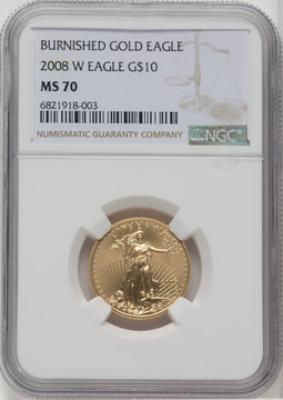 2008-W $10 Quarter-Ounce Gold Eagle Brown Label NGC MS70