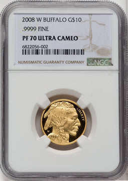 2008-W $10 Quarter-Ounce Gold Buffalo Brown Label NGC PF70
