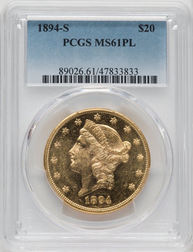 1894-S $20 PL Liberty Double Eagle PCGS MS61