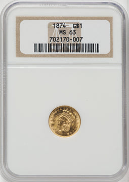 1874 G$1 Gold Dollar NGC MS63
