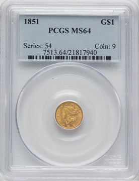 1851 G$1 Gold Dollar PCGS MS64