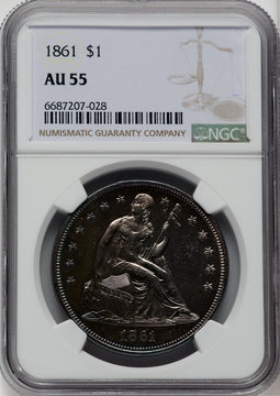 1861 S$1 Seated Dollar NGC AU55