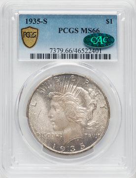 1935-S $1 CAC Peace Dollar PCGS MS66