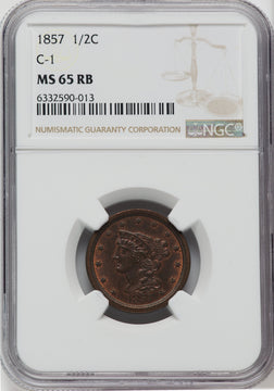 1857 1/2 C C-1 RB Half Cent NGC MS65