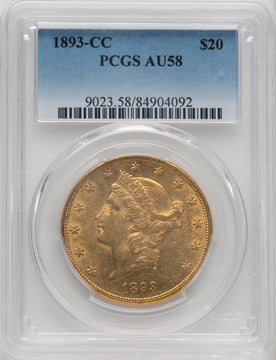 1893-CC $20 Liberty Double Eagle PCGS AU58