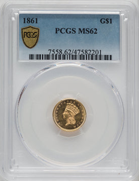 1861 G$1 Gold Dollar PCGS MS62