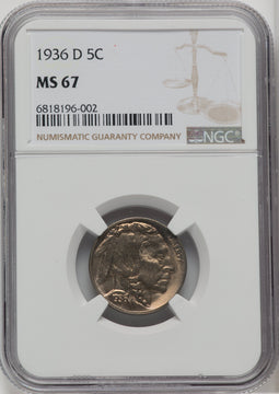 1936-D 5C Buffalo Nickel NGC MS67