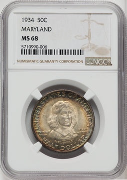 1934 50C Maryland Commemorative Silver NGC MS68
