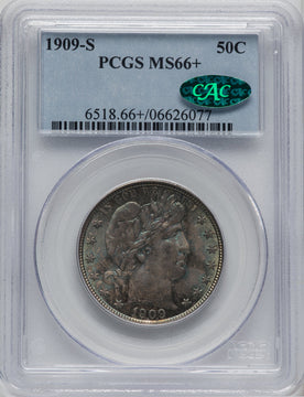 1909-S 50C CAC Barber Half Dollar PCGS MS66+