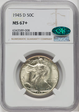 1945-D 50C CAC Walking Liberty Half Dollar NGC MS67+