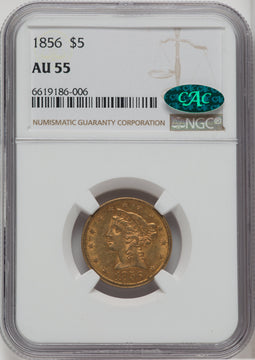 1856 $5 CAC Liberty Half Eagle NGC AU55