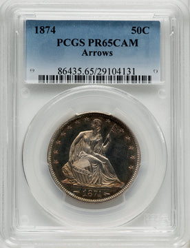 1874 50C Arrows CA Proof Seated Half Dollar PCGS PR65