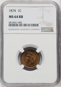 1874 1C RB Indian Cent NGC MS64