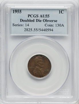 1955 Doubled Die Obverse BN Lincoln Cent PCGS AU55