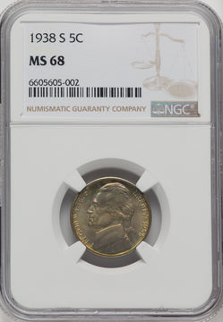 1938-S 5C Jefferson Nickel NGC MS68