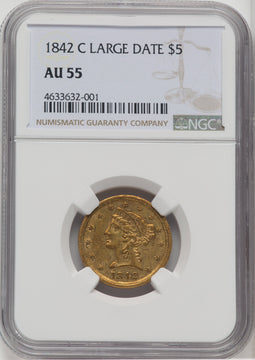 1842-C $5 Large Date Liberty Half Eagle NGC AU55