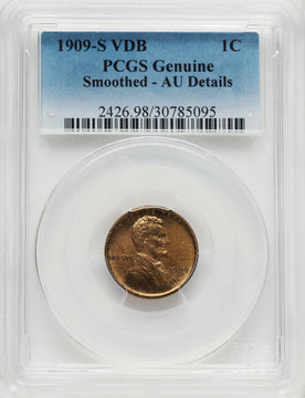 1909-S 1C VDB BN Lincoln Cent Genuine PCGS AU50