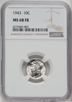 1943 10C FB Mercury Dime NGC MS68
