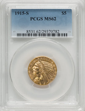 1915-S $5 Indian Half Eagle PCGS MS62