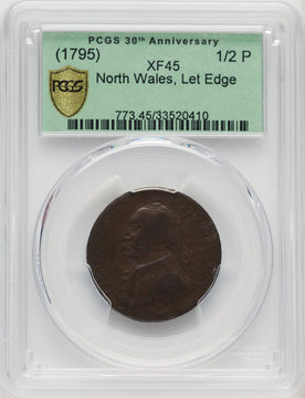 1795 Washington North Wales Halfpenny Lettered Edge One Star at Each Side of Harp BN Colonials PCGS XF45