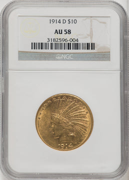 1914-D $10 Indian Eagle NGC AU58