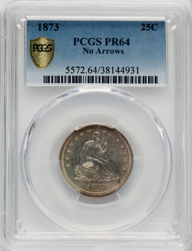 1873 No Arrows Proof Seated Quarter PCGS PR64