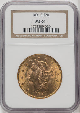 1891-S $20 Liberty Double Eagle NGC MS61