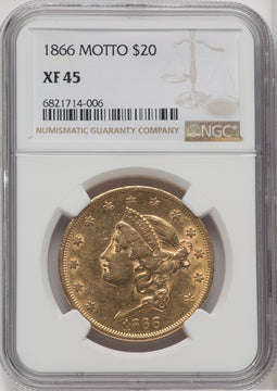 1866 $20 Liberty Double Eagle NGC XF45