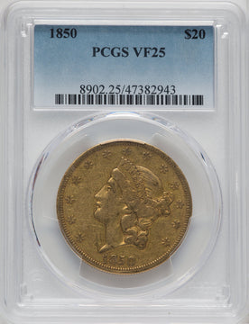 1850 $20 Liberty Double Eagle PCGS VF25