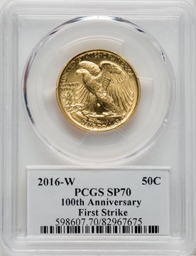 2016-W 50C 24K Gold Half-Ounce 100th Anniversary Adolph Alexander Weinman First Strike PCGS SP70