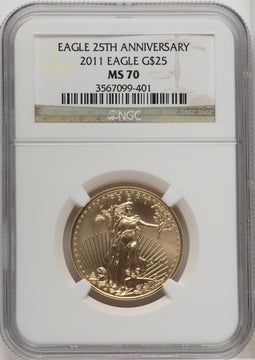 2011 G$25 Half-Ounce Gold Eagle 25th Anniversary First Strike NGC MS70