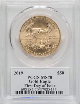 2019 $50 One Ounce Gold Eagle First Day of Issue Moy PCGS MS70