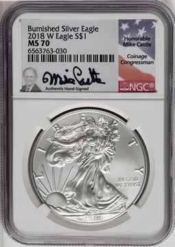 2018-W S$1 Silver Eagle Burnished NGC MS70