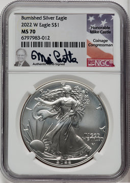 2022-W American Silver Eagle Burnished NGC MS70 Mike Castle