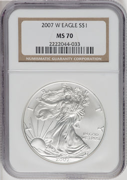 2007-W S$1 Silver Eagle Burnished NGC MS70