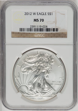 2012-W S$1 Silver Eagle Burnished Brown Label NGC MS70