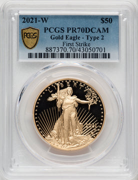2021-W G$50 One Ounce Gold Eagle Type Two First Strike PCGS PR70