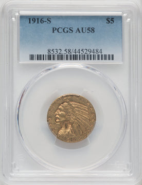 1916-S $5 Indian Half Eagle PCGS AU58